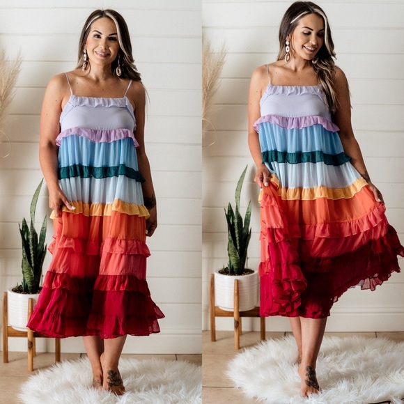 Special occasion tiered rainbow midi dress - Picture 2 of 3